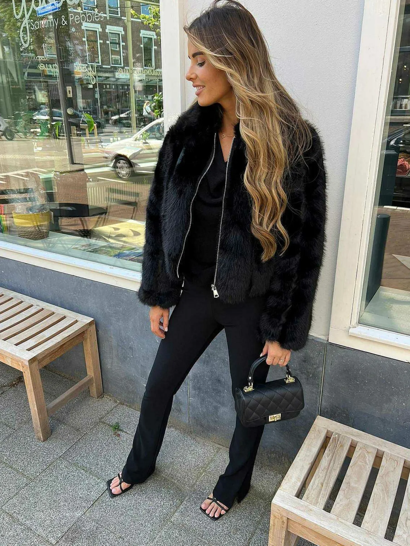 Online Perfect Rib Split Flared Pants Black Broeken