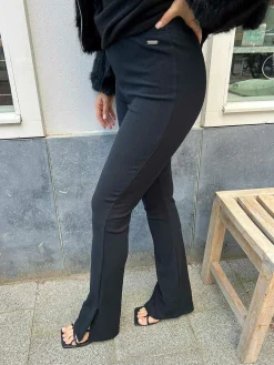 Online Perfect Rib Split Flared Pants Black Broeken