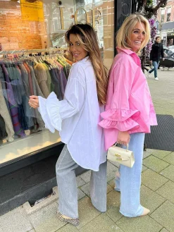 Hot Rose Ruffle Blouse Off White Tops & Blousjes