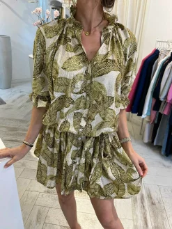 Online Ruby Golden Print Dress Lime Jurken