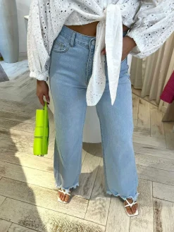 Best Ruffle Wide Leg Jeans Light Blue Broeken