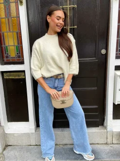 Discount Saar Knitted Short Sleeve Light Beige Tops & Blousjes