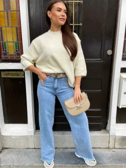 Discount Saar Knitted Short Sleeve Light Beige Tops & Blousjes