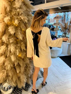 Discount Sequin Bow Dress Beige Jurken
