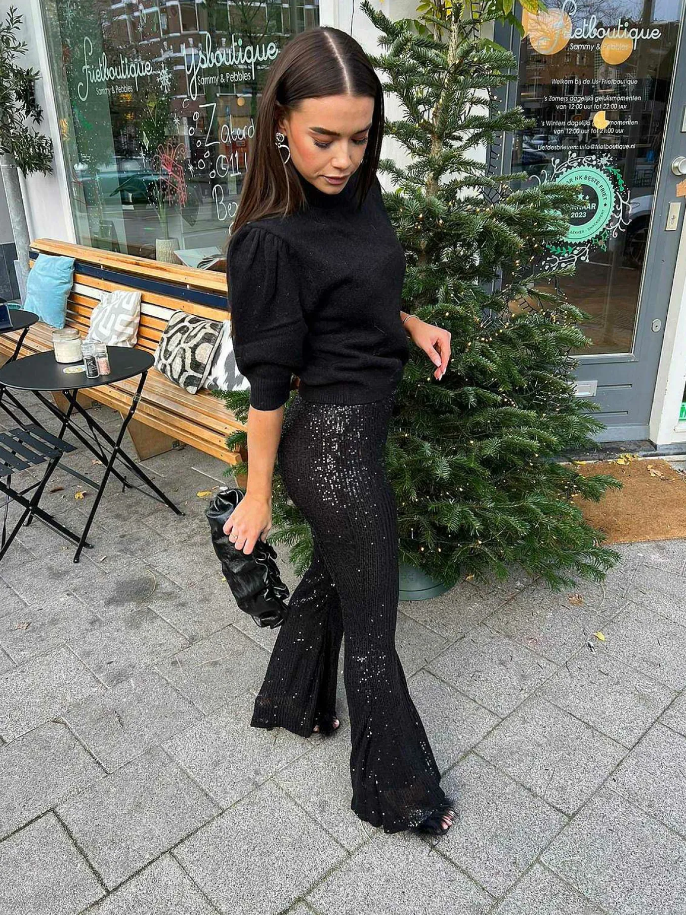 Outlet Sequin Flared Pants Black Broeken
