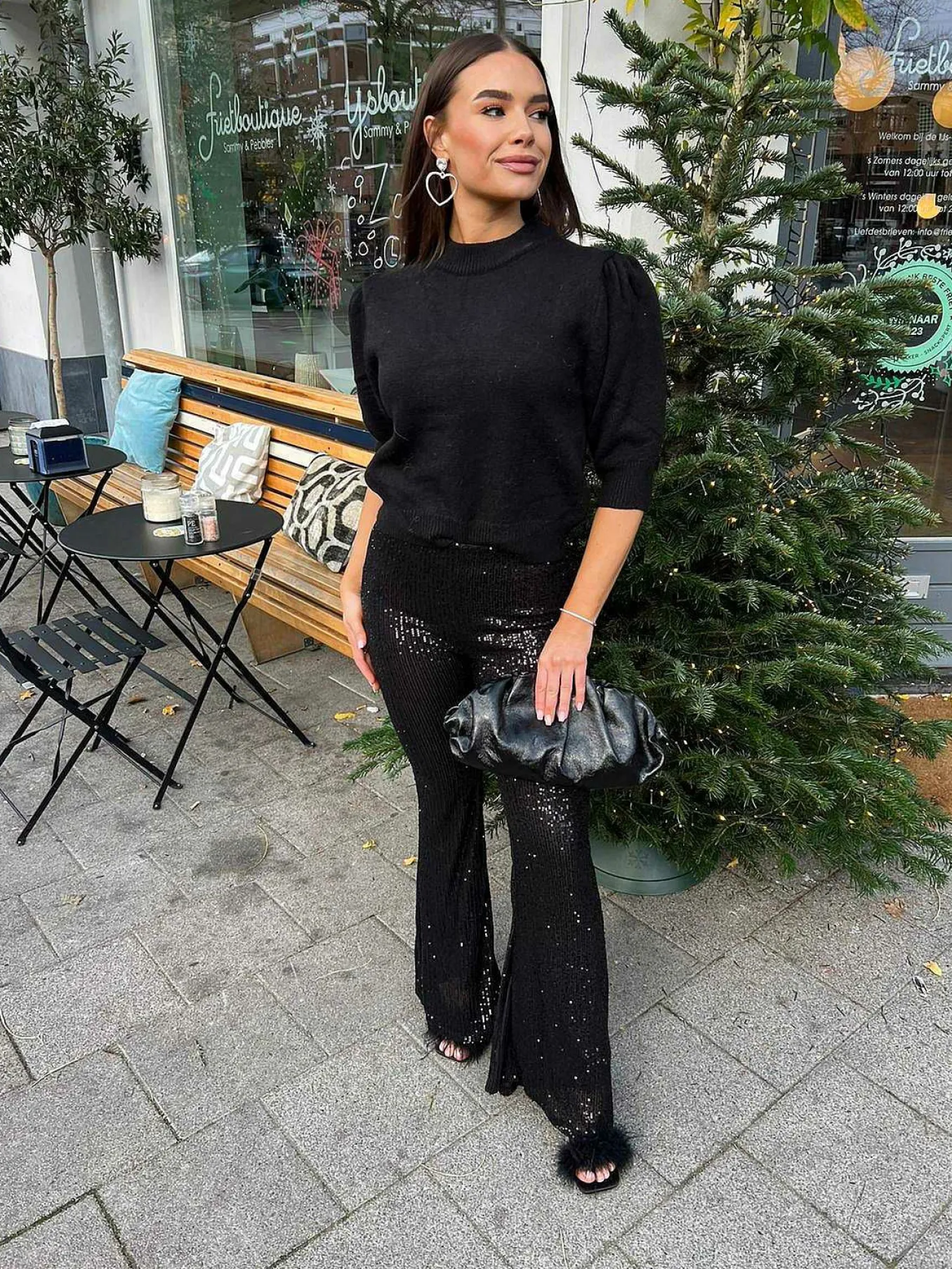 Outlet Sequin Flared Pants Black Broeken