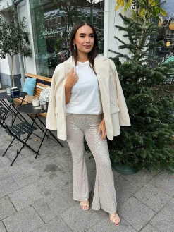 Best Sale Sequin Flared Pants Champagne Broeken