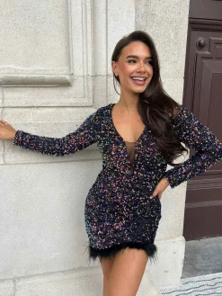 Hot Sequin Fringe Dress Multi Color Jurken