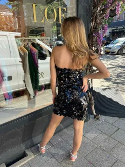 Store Sequin Strapless Dress Black Jurken