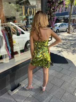 Sale Sequin Strapless Dress Lime Jurken