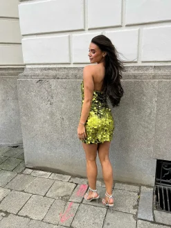 Sale Sequin Strapless Dress Lime Jurken