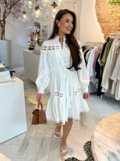 Hot Serina Broderie Dress White Jurken