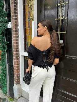 Outlet Short Sleeve Bow Sweater Black Truien