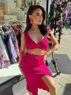 Shop Stacey Ribbed Set Hot Pink Sets