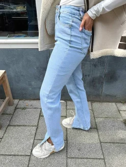 Outlet Straight Fit Light Denim Split Jeans Broeken