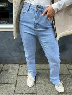 Outlet Straight Fit Light Denim Split Jeans Broeken
