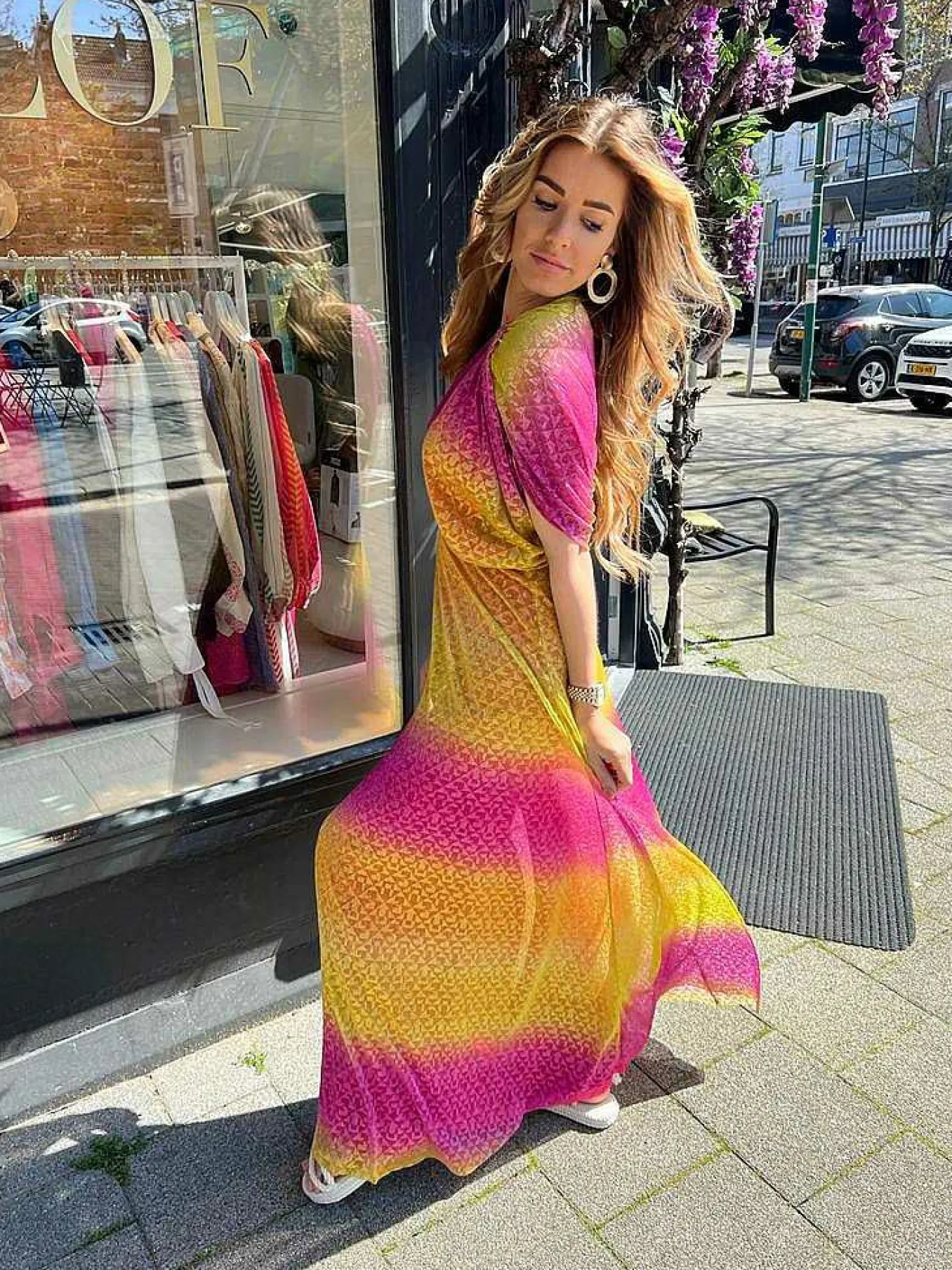 New Treasure Maxi Dress Yellow & Fuchsia Jurken