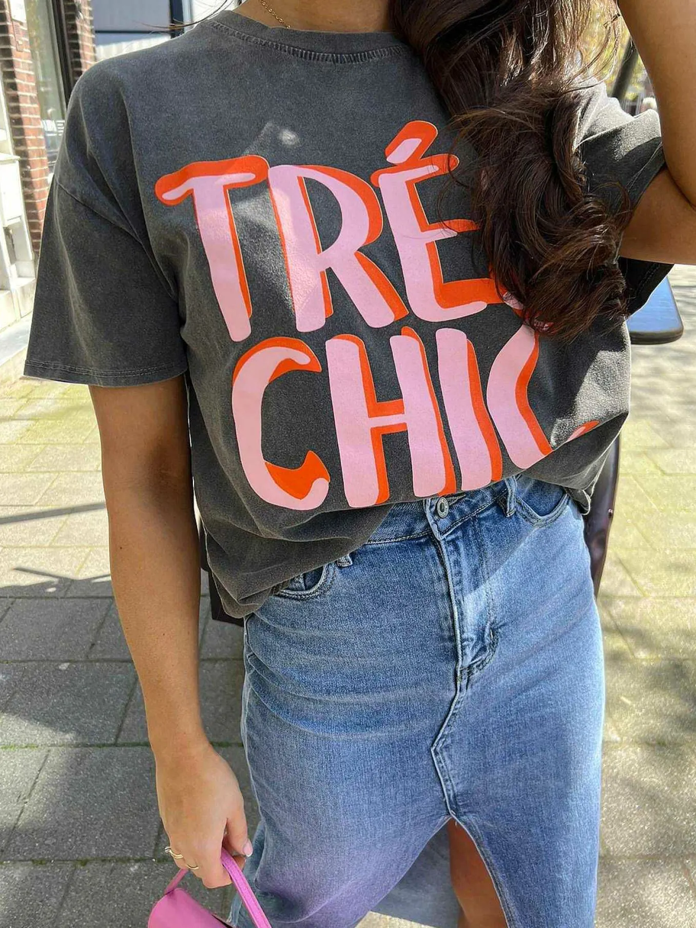 Cheap Tres Chic Tee Dark Grey Tops & Blousjes