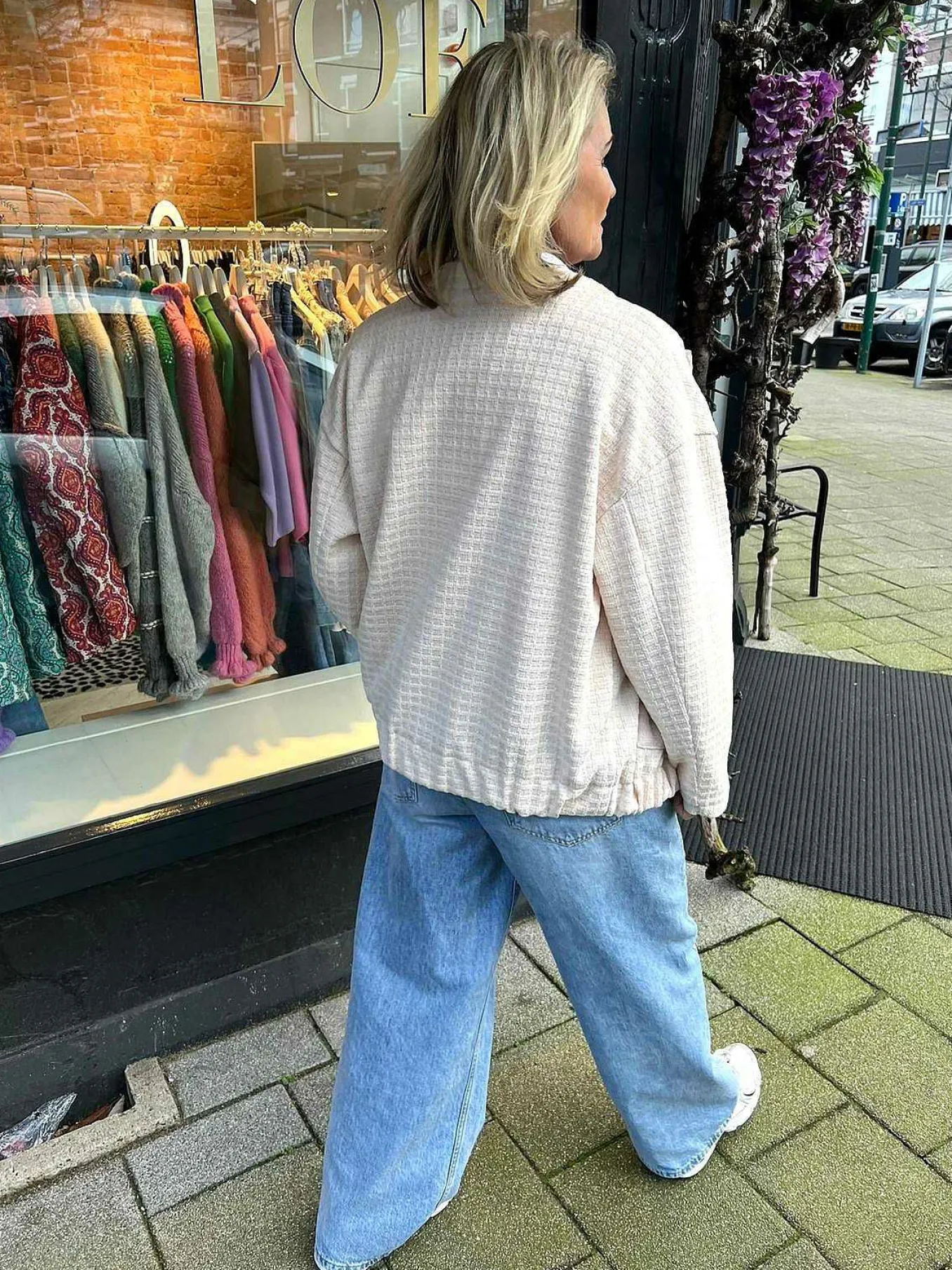 Clearance Tweed Bomber Jacket Light Beige Jassen