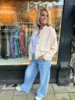 Clearance Tweed Bomber Jacket Light Beige Jassen