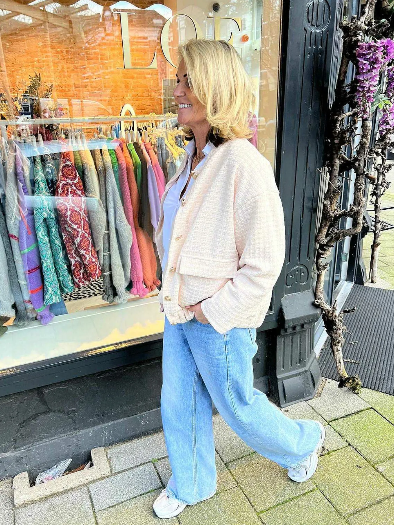 Clearance Tweed Bomber Jacket Light Beige Jassen