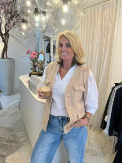 Best Sale Veerle Tweed Gilet Beige Gilets