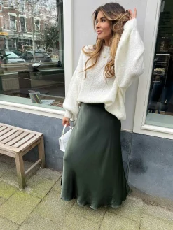 Fashion Vive Silky Maxi Skirt Army Rokken