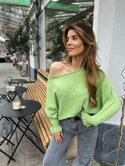Fashion Vlinder Ruffle Sleeve Lime Truien