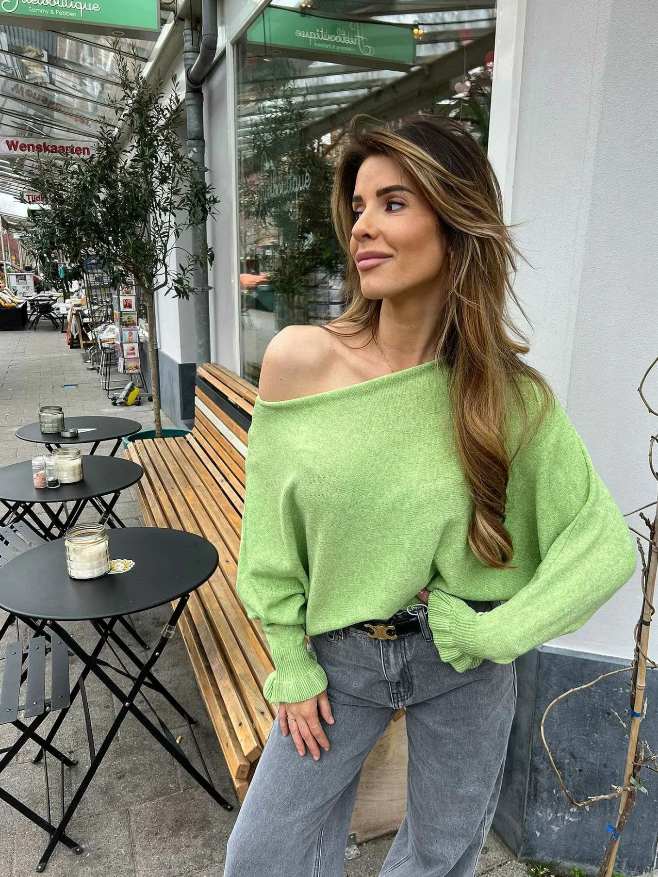 Fashion Vlinder Ruffle Sleeve Lime Truien