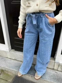 Store Wide Leg Belt Jeans Blue Broeken