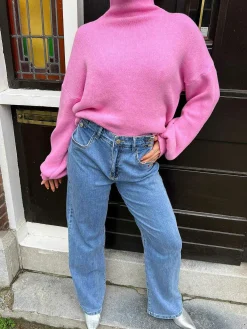 Clearance Wide Leg Button Jeans Blue Broeken