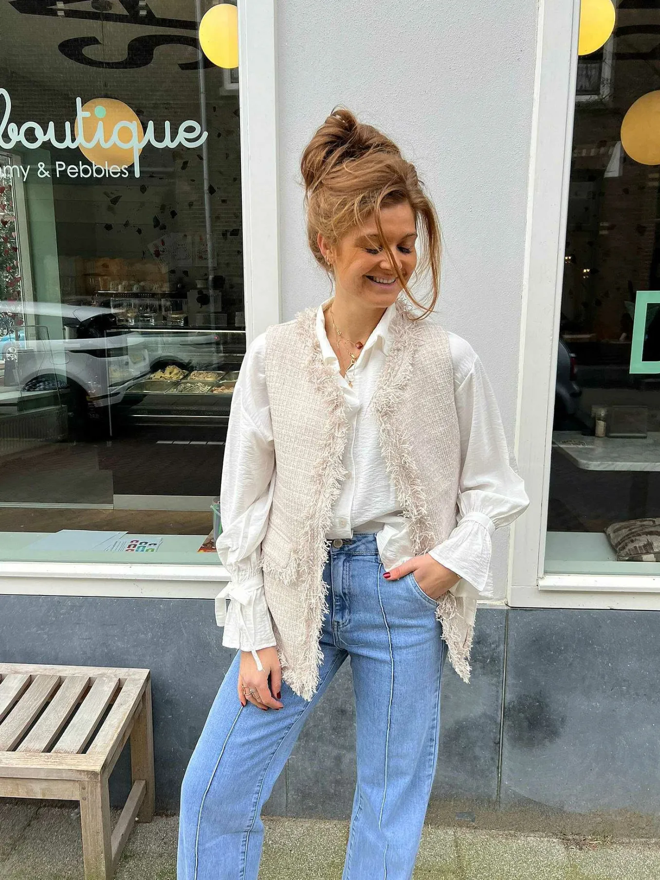 Fashion Wide Leg Jeans Light Blue Broeken