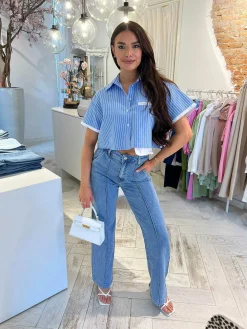 Fashion Wide Leg Jeans Light Blue Broeken
