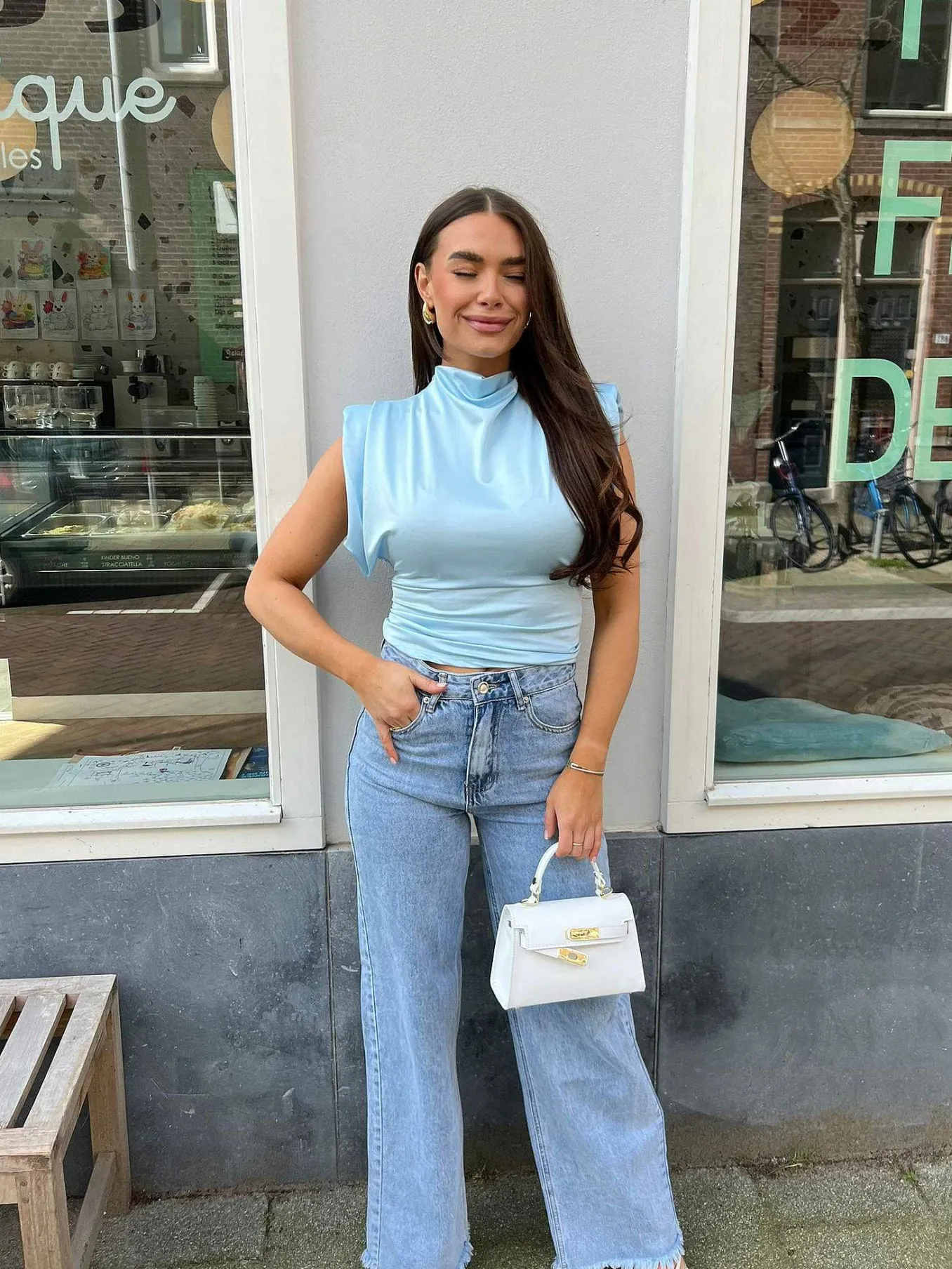 Best Yuna Silky Top Baby Blue Tops & Blousjes